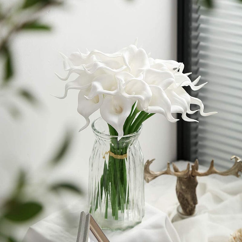 IPOPU 24PCS Artificial Flowers Fake Calla Lily Flowers Real Touch Calla Lily Faux Flowers Arrangement Bouquet for Home Garden Office Party Wedding Bouquet Centerpieces Flower Home Decoration (White) - Image 3